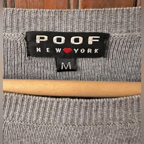 Boxy Gray Sweater with Navy Stripes and Mauve Cuff Size Medium - Picture 3 of 4